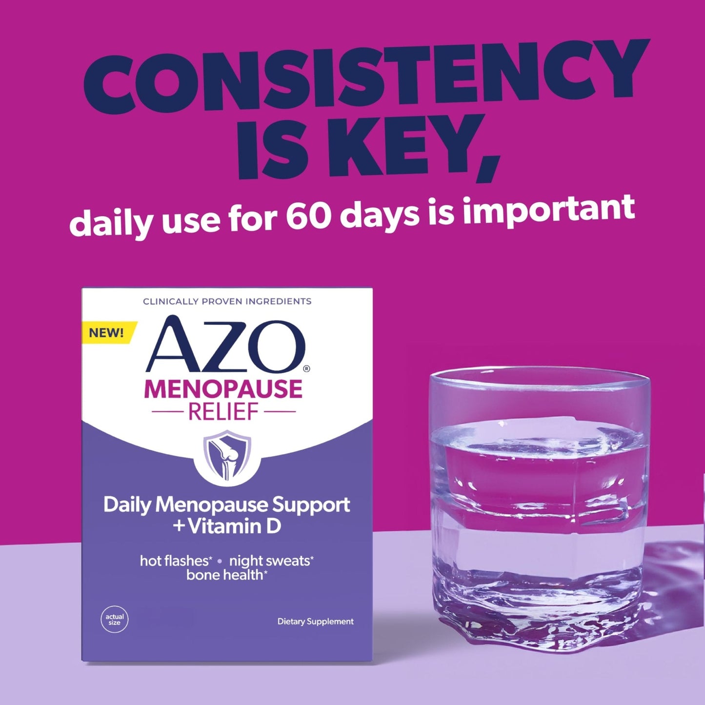 AZO® Daily Menopause Relief + Vitamin D to Support Strong Bones, Menopause Supplements for Women, Reduces Hot Flashes and Night Sweats* - 30 Count - Maple Wellness Supplements