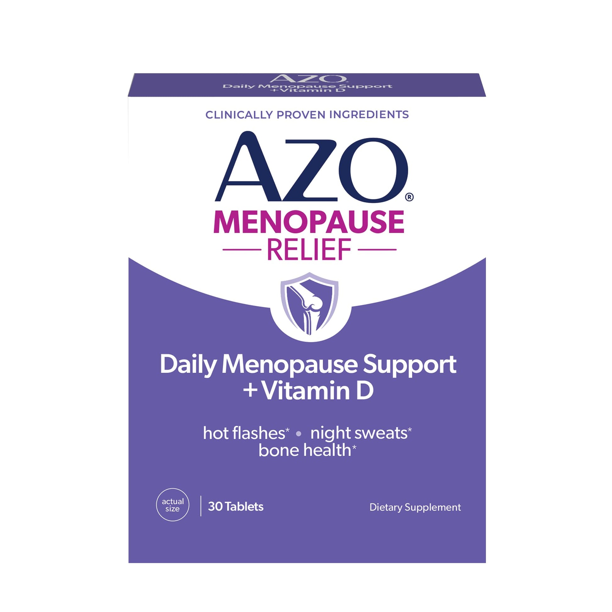 AZO® Daily Menopause Relief + Vitamin D to Support Strong Bones, Menopause Supplements for Women, Reduces Hot Flashes and Night Sweats* - 30 Count - Maple Wellness Supplements