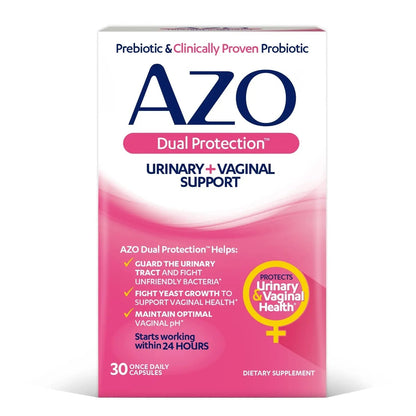 AZO Dual Protection Urinary & Vaginal Probiotic + UTI & Vaginal pH Test Kit (30 Count) - Maple Wellness Supplements