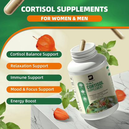 B BEWORTHS Cortisol Supplements for Women Men, 10-in-1 Cortisol Detox with Ashwagandha, Magnesium, L-Theanine, Balanced Cortisol Levels, Night & Calm Support, 120 Vegan Capsules - Maple Wellness Supplements