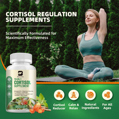 B BEWORTHS Cortisol Supplements for Women Men, 10-in-1 Cortisol Detox with Ashwagandha, Magnesium, L-Theanine, Balanced Cortisol Levels, Night & Calm Support, 120 Vegan Capsules - Maple Wellness Supplements