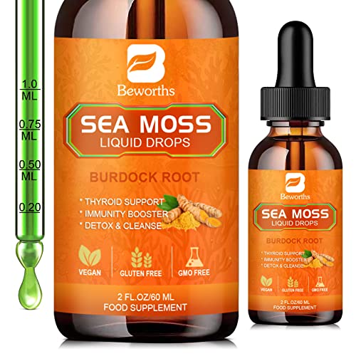 B BEWORTHS Sea Moss Liquid Drops - Organic Irish Sea Moss Raw Gel with Burdock Root - Maple Wellness Supplements