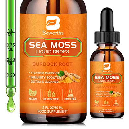 B BEWORTHS Sea Moss Liquid Drops - Organic Irish Sea Moss Raw Gel with Burdock Root - Maple Wellness Supplements