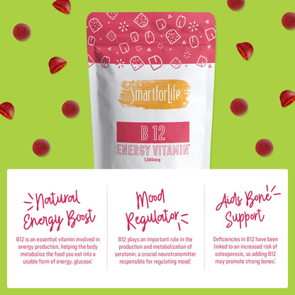 B12 Gummy Vitamins - 1500 mcg Vitamin B12 Gummies for Adults and Kids - Helps with Energy, Metabolism, Bone Nervous System Support - Maple Wellness Supplements