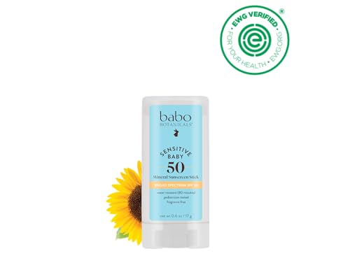 Babo Botanicals Sensitive Baby Mineral Sunscreen Stick SPF 50 - 70% Organic Ingredients - Zinc Oxide - NSF & MADE SAFE and EWG Certified - Maple Wellness Supplements
