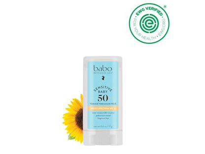 Babo Botanicals Sensitive Baby Mineral Sunscreen Stick SPF 50 - 70% Organic Ingredients - Zinc Oxide - NSF & MADE SAFE and EWG Certified - Maple Wellness Supplements