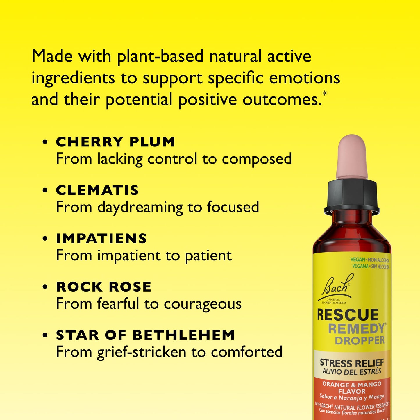 Bach RESCUE Remedy, Orange Mango Flavor, Stress Relief, Homeopathic, Flower Essences, 20mL - Maple Wellness Supplements