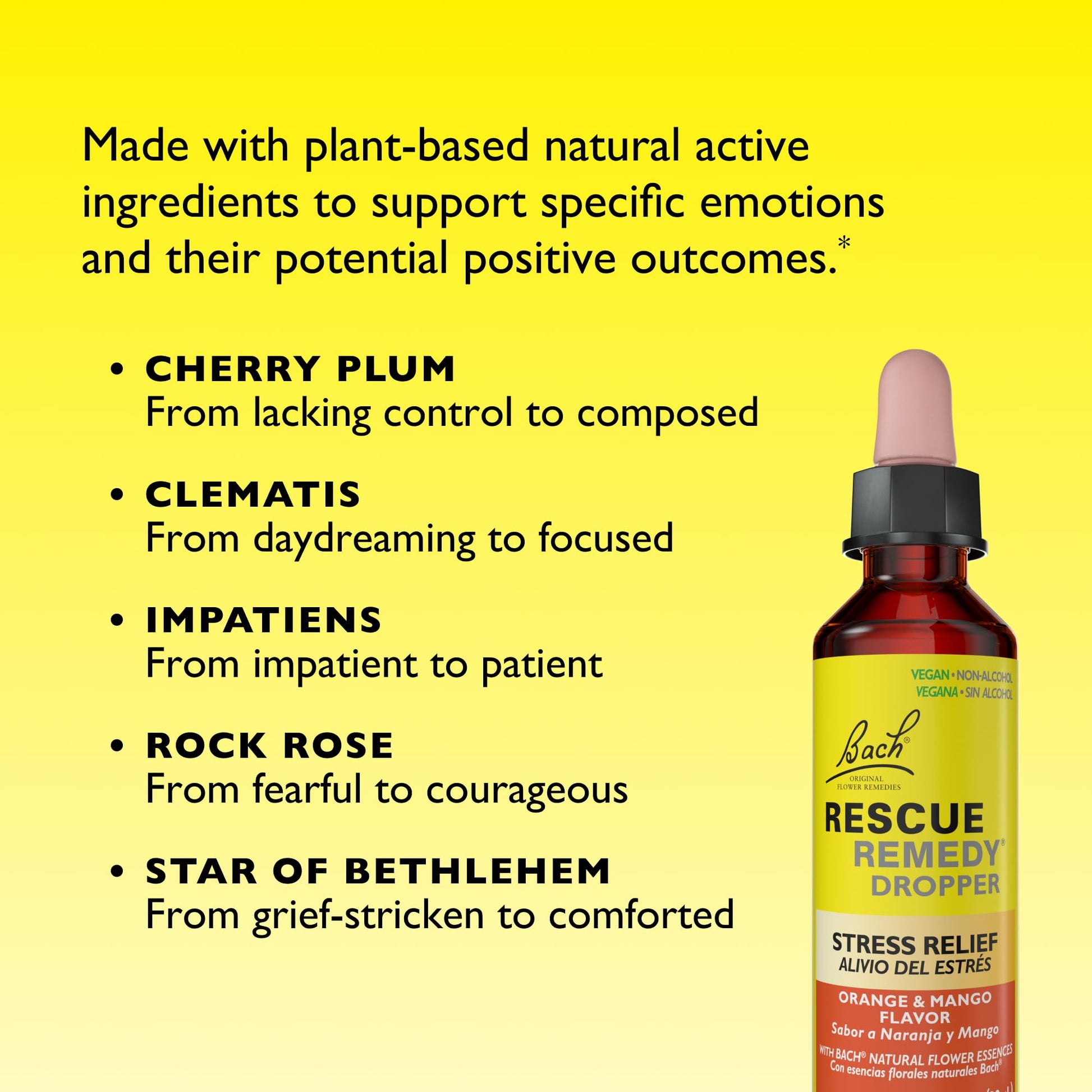 Bach RESCUE Remedy, Orange Mango Flavor, Stress Relief, Homeopathic, Flower Essences, 20mL - Maple Wellness Supplements