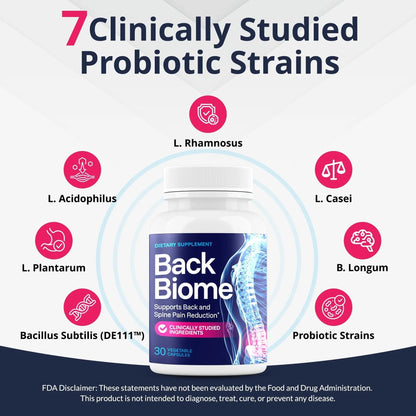 BackBiome – Advanced 7-Strain Probiotic Formula for Gut & Back Health – Supports Digestive Balance, Promotes Spinal Comfort – Non-GMO, Vegan, 30 Capsules - Maple Wellness Supplements
