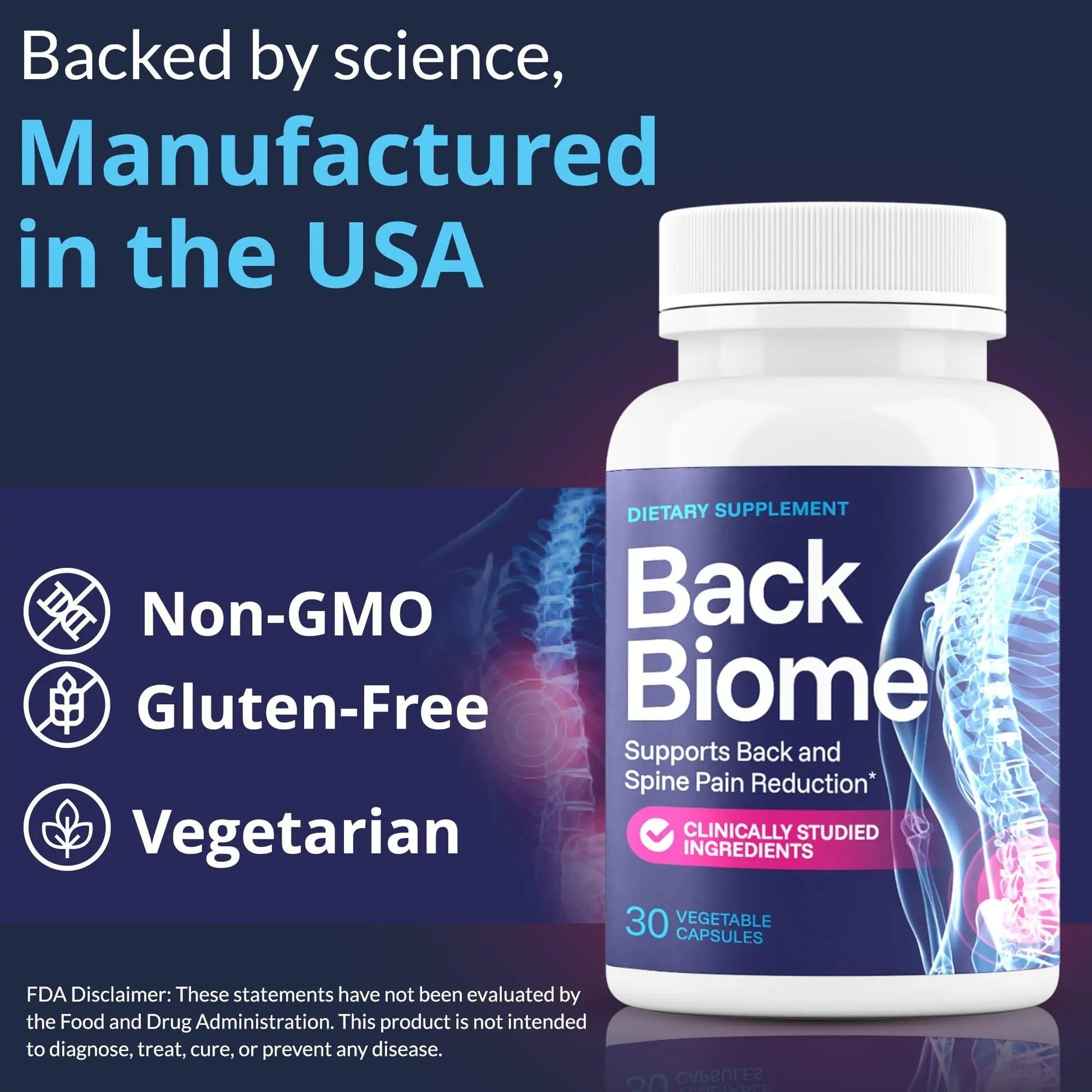 BackBiome – Advanced 7-Strain Probiotic Formula for Gut & Back Health – Supports Digestive Balance, Promotes Spinal Comfort – Non-GMO, Vegan, 30 Capsules - Maple Wellness Supplements