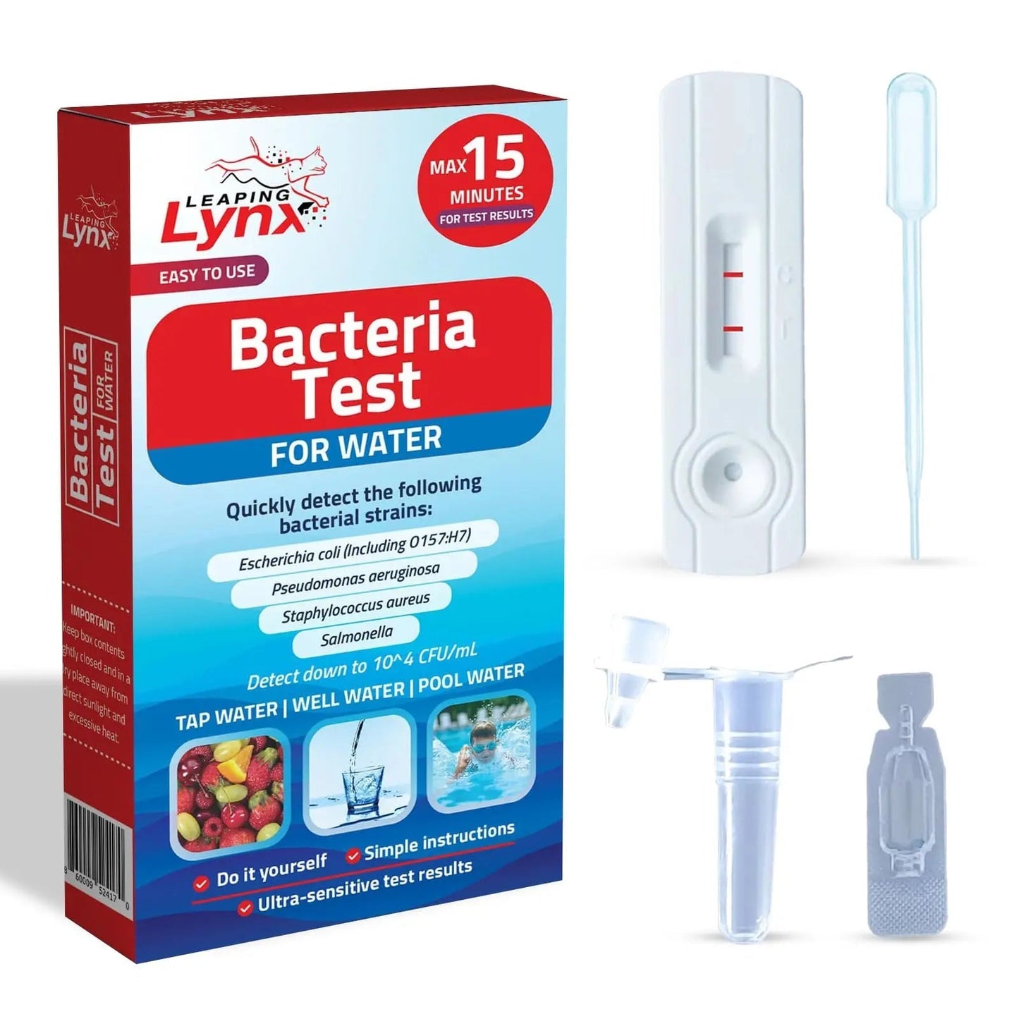 Bacteria Water Test Kit – Coliform, E. coli & Salmonella Detection for Well & Tap Water | Rapid Home Drinking Water Screening Kit with Lab-Quality Results | Leaping Lynx - Maple Wellness Supplements