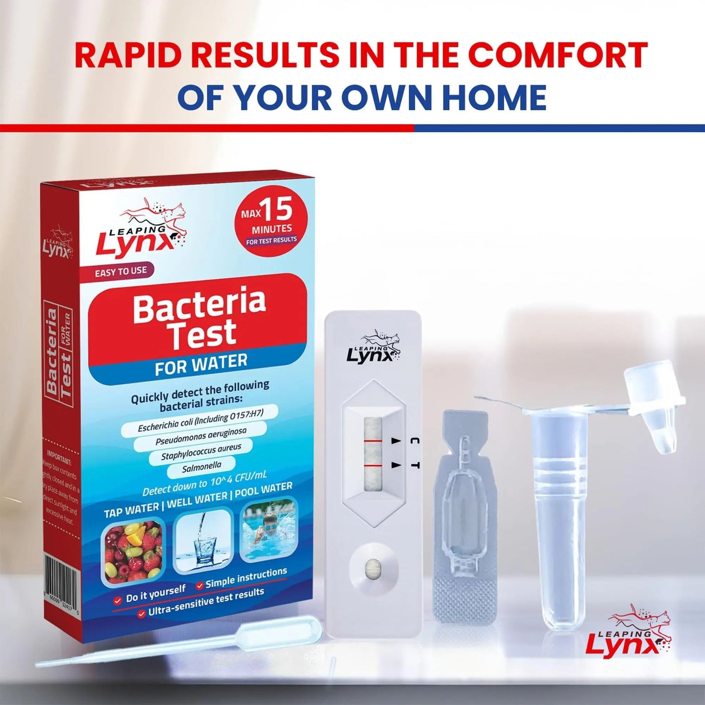Bacteria Water Test Kit – Coliform, E. coli & Salmonella Detection for Well & Tap Water | Rapid Home Drinking Water Screening Kit with Lab-Quality Results | Leaping Lynx - Maple Wellness Supplements