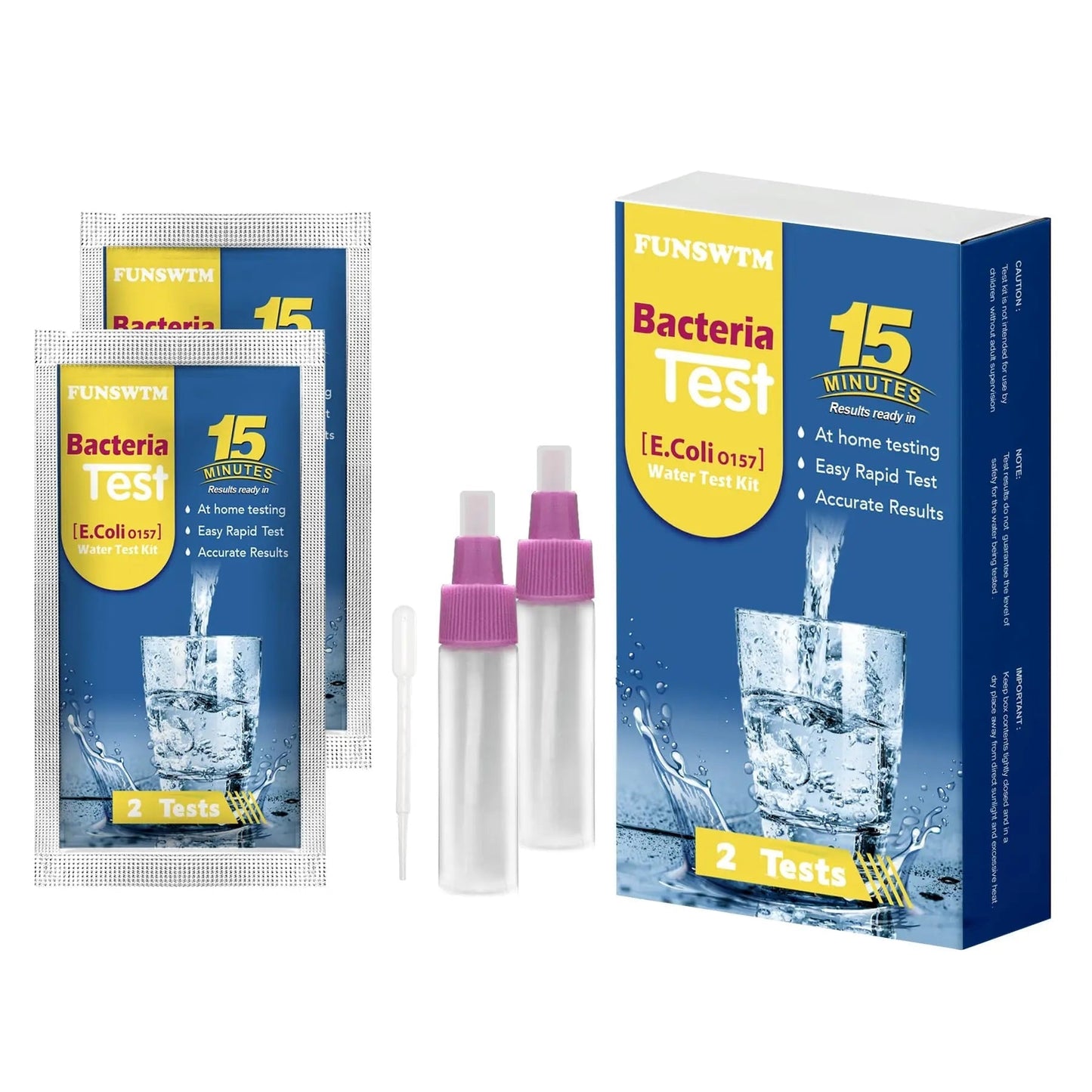 Bacteria Water Test Kit - Results as Fast as 15 MINS -Detects Coliform (Inc. E. coli) & Non-Coliform Bacteria in Drinking, Well Tap & Pool Water – 2 Pack - Maple Wellness Supplements