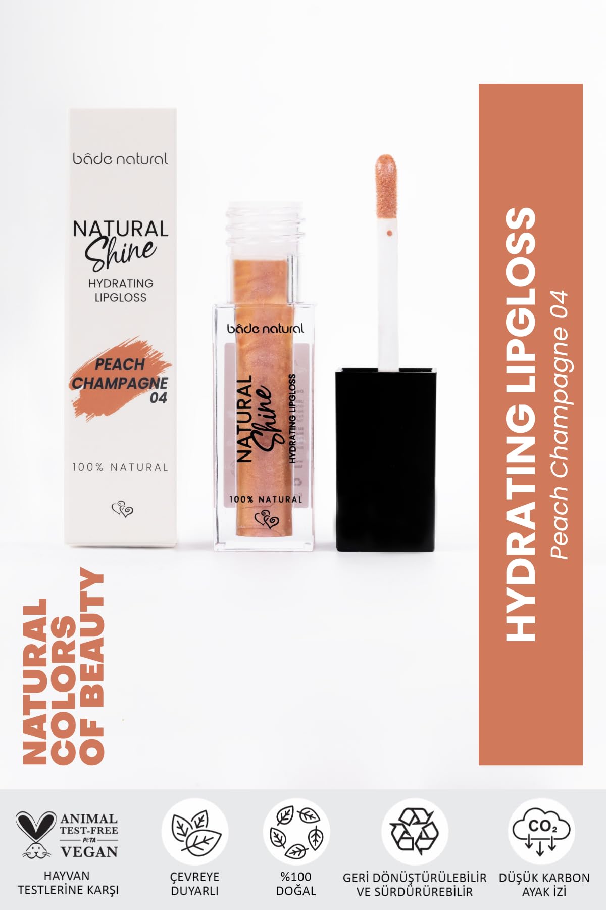 Bade Natural Moisturizing Lip Gloss Peach Champagne 04 – Soft Shine Finish, Smooth Non-Sticky Formula - Maple Wellness Supplements