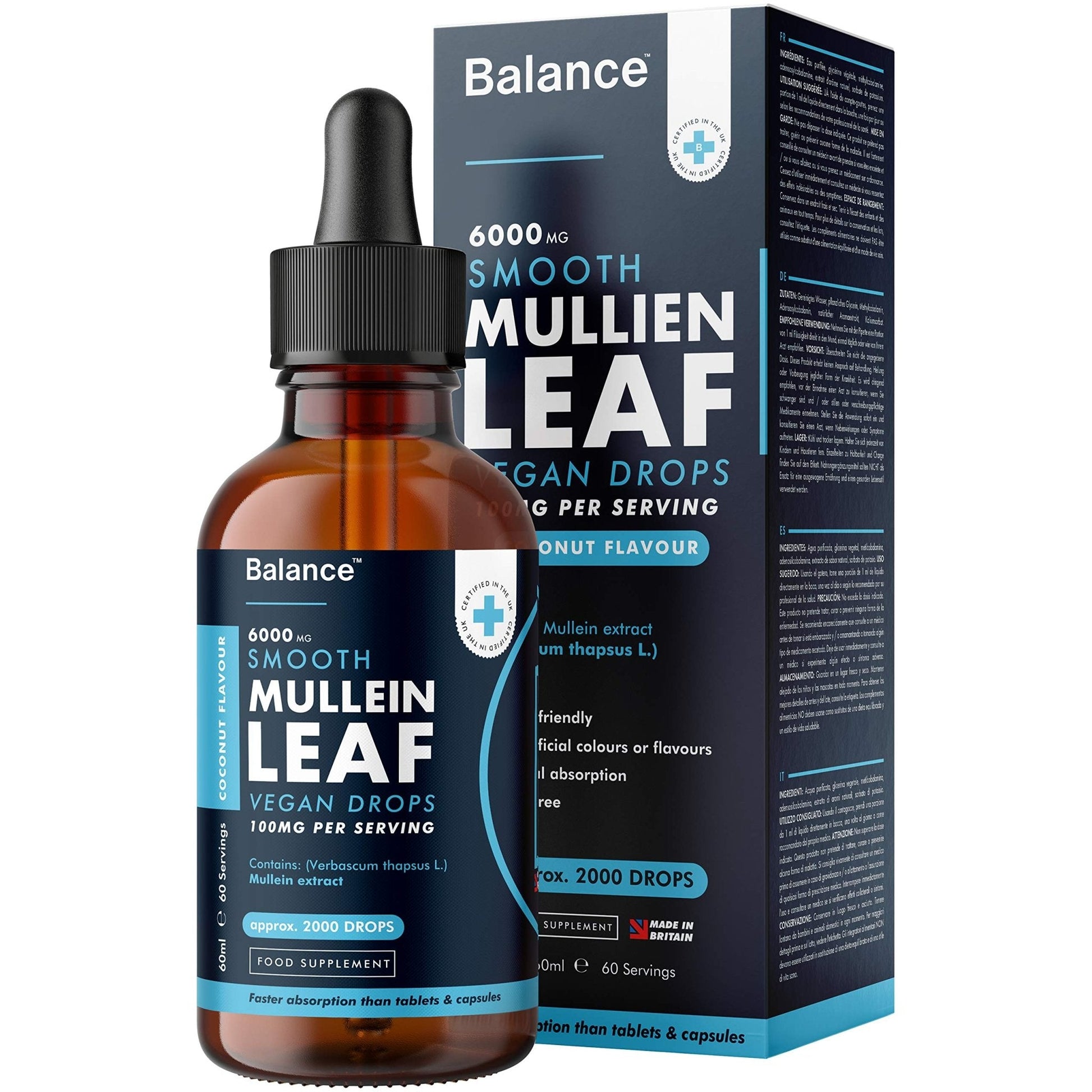 Balance Mullein Leaf Liquid Drops - 60ml for 2 Month Supply - High Strength - Vegan - Maple Wellness Supplements