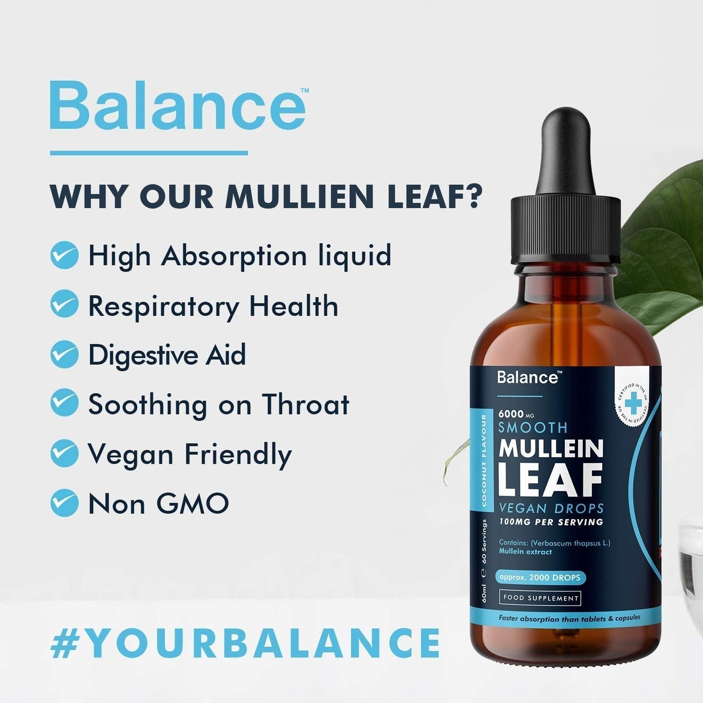 Balance Mullein Leaf Liquid Drops - 60ml for 2 Month Supply - High Strength - Vegan - Maple Wellness Supplements