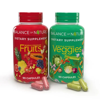 Balance of Nature Fruits & Veggies Supplements - Whole Fruit and Vegetable Ingredients for Women, Men, and Kids - 90 Fruits Capsules, 90 Veggies Capsules - 1 Set - Maple Wellness Supplements