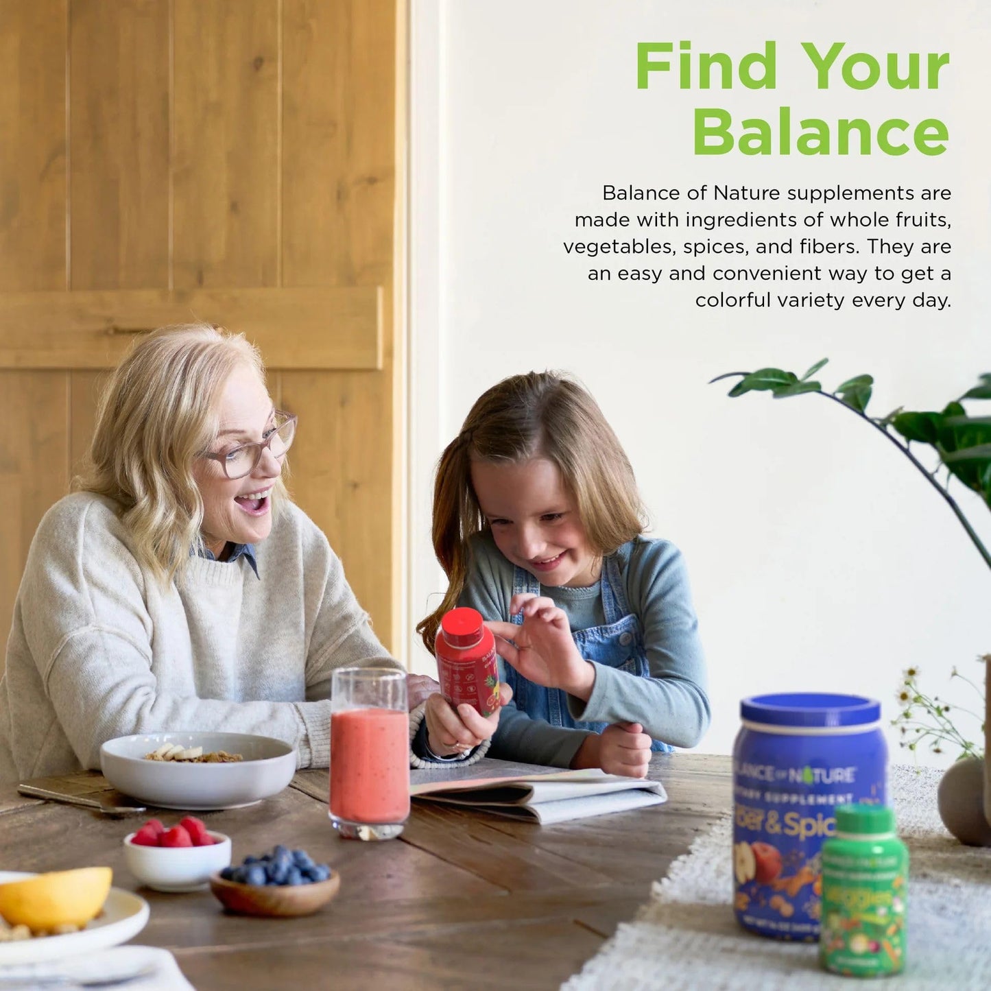 Balance of Nature Fruits & Veggies Supplements - Whole Fruit and Vegetable Ingredients for Women, Men, and Kids - 90 Fruits Capsules, 90 Veggies Capsules - 1 Set - Maple Wellness Supplements