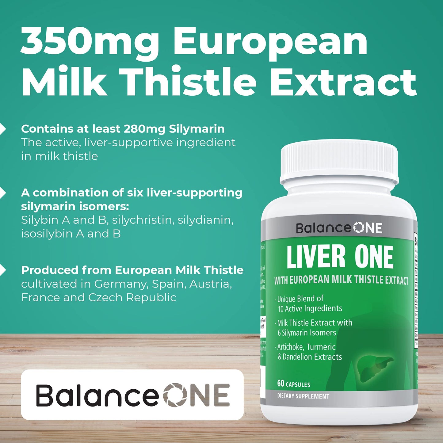 Balance ONE Liver Support Supplement with Milk Thistle, Molybdenum, Dandelion Root & Choline – Liver Health, Detox Pathway & Antioxidant Support – Vegan Capsules, 1 Month Supply – Liver One - Maple Wellness Supplements