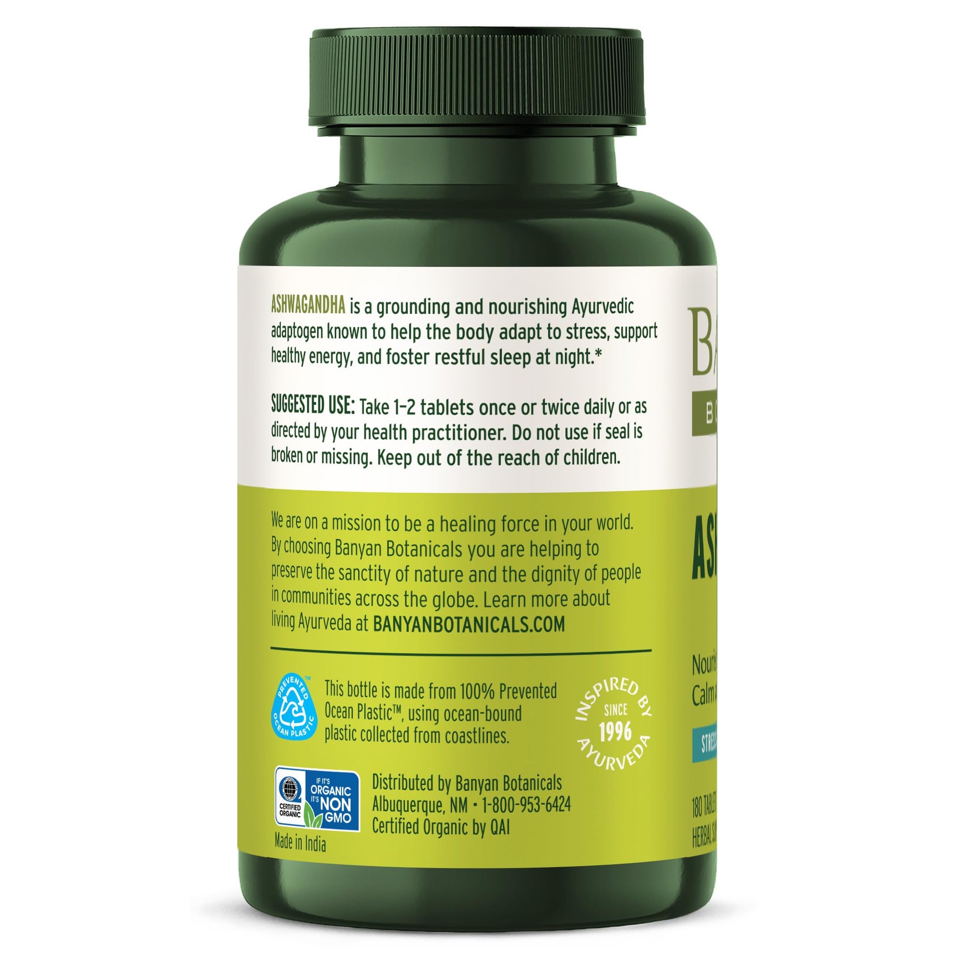 Banyan Botanicals Organic Ashwagandha - 1000mg per Serving - Cortisol Manager & Stress Relief Supplement - Adrenal Support for Mood, Restful Sleep & Muscle Recovery - 180 Tablets - Non-GMO, Vegan* - Maple Wellness Supplements