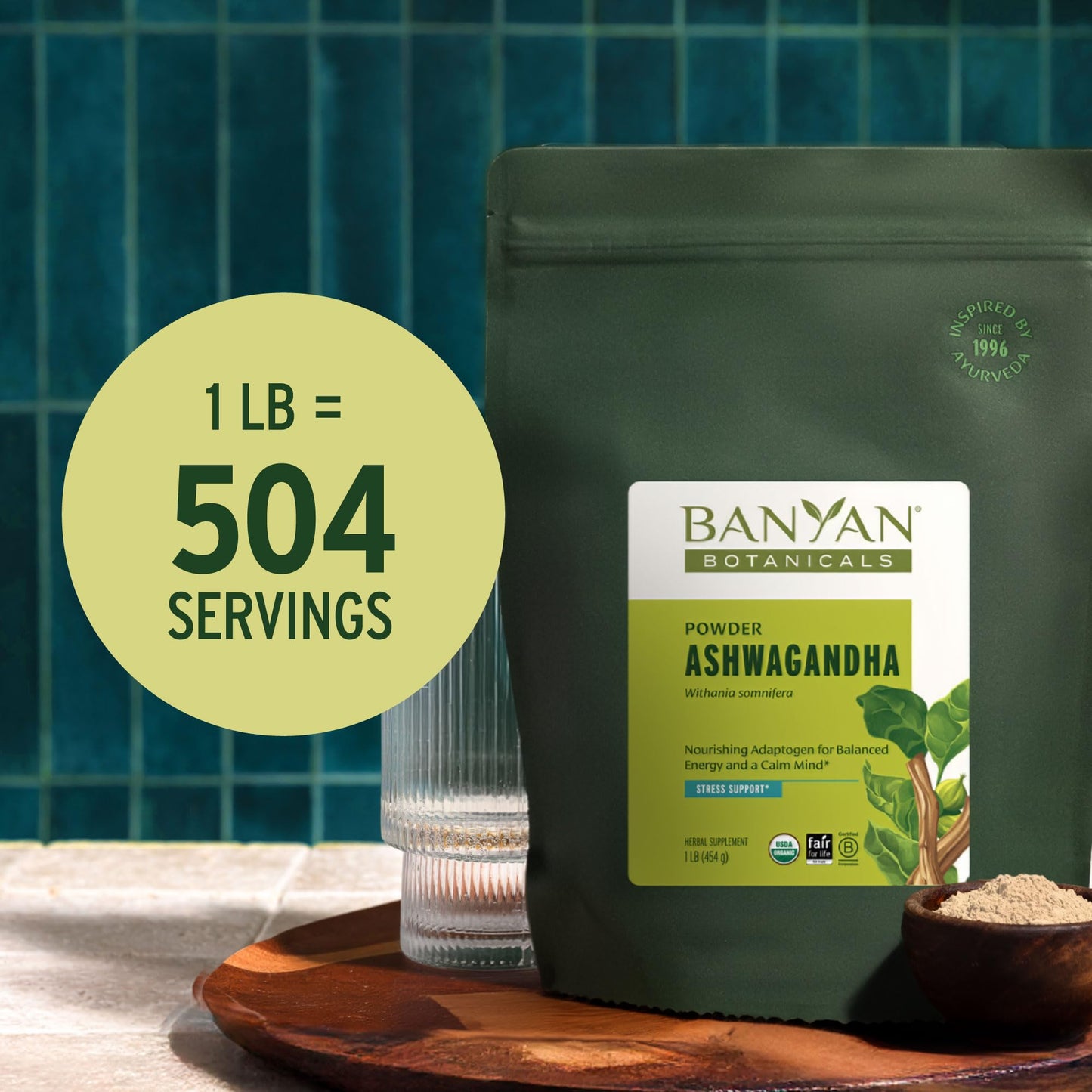 Banyan Botanicals Organic Ashwagandha Root Powder–1lb Bulk (504 Servings)Natural Cortisol Manager & Adrenal Support–Stress Relief, Better Sleep & Energy–Adaptogen for Smoothies & Moon Milk–Vegan,FFL* - Maple Wellness Supplements