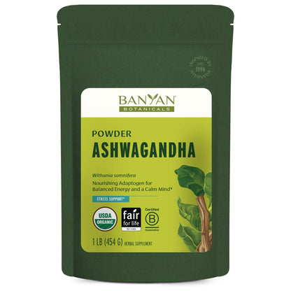 Banyan Botanicals Organic Ashwagandha Root Powder–1lb Bulk (504 Servings)Natural Cortisol Manager & Adrenal Support–Stress Relief, Better Sleep & Energy–Adaptogen for Smoothies & Moon Milk–Vegan,FFL* - Maple Wellness Supplements