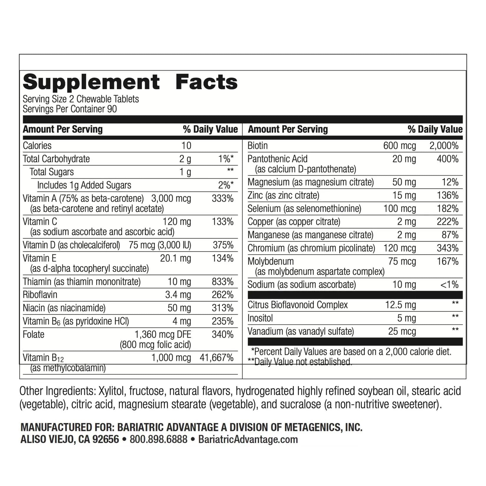 Bariatric Advantage Chewable Essential Multivitamin Without Iron - 200 DV of Key Nutrients - Trace Mineral Support - Maple Wellness Supplements