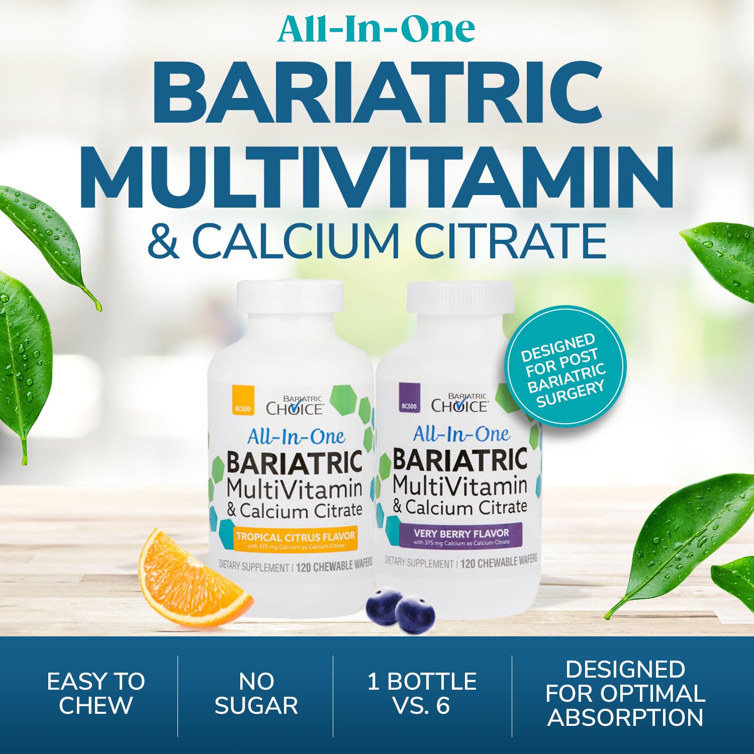 Bariatric Choice All-in-One Chewable Bariatric MultiVitamin with Iron & Calcium Citrate, Very Berry (120ct) - Maple Wellness Supplements