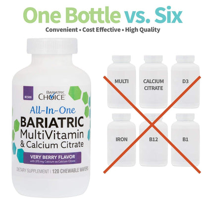 Bariatric Choice All-in-One Chewable Bariatric MultiVitamin with Iron & Calcium Citrate, Very Berry (120ct) - Maple Wellness Supplements