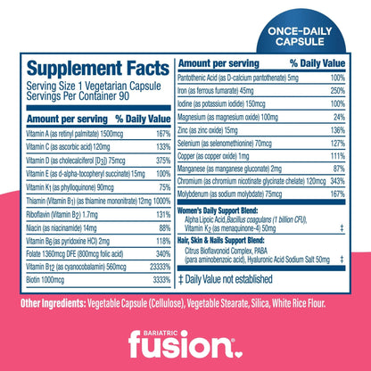 Bariatric Fusion One Per Day Bariatric Multivitamin with Iron for Women | with Hair and Nails Vitamin Blend | Gastric Bypass - Maple Wellness Supplements