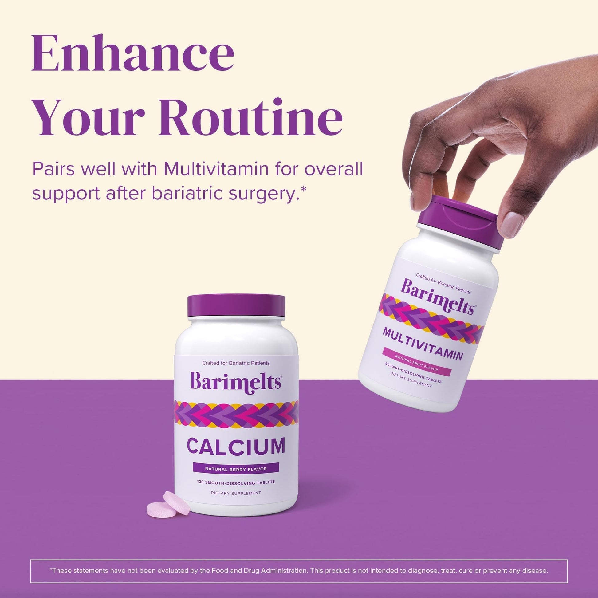 BariMelts Calcium Citrate with Vitamin D3 & Magnesium, 120 Smooth-Dissolving Tablets (1-Month Supply), Bariatric Calcium Supplements - Maple Wellness Supplements