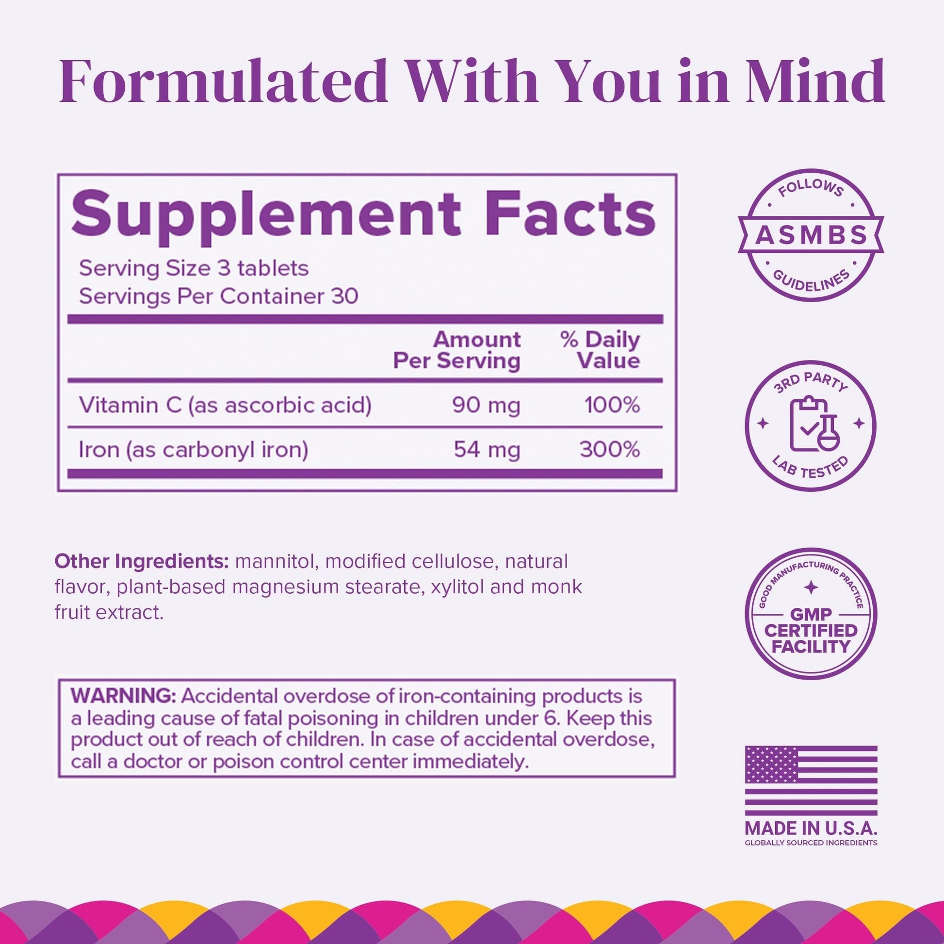 Barimelts Iron with Vitamin C, 90 Fast-Dissolving Tablets (1-Month Supply), Sugar-Free Bariatric Iron Supplement for Women, Natural Orange Flavor - Maple Wellness Supplements
