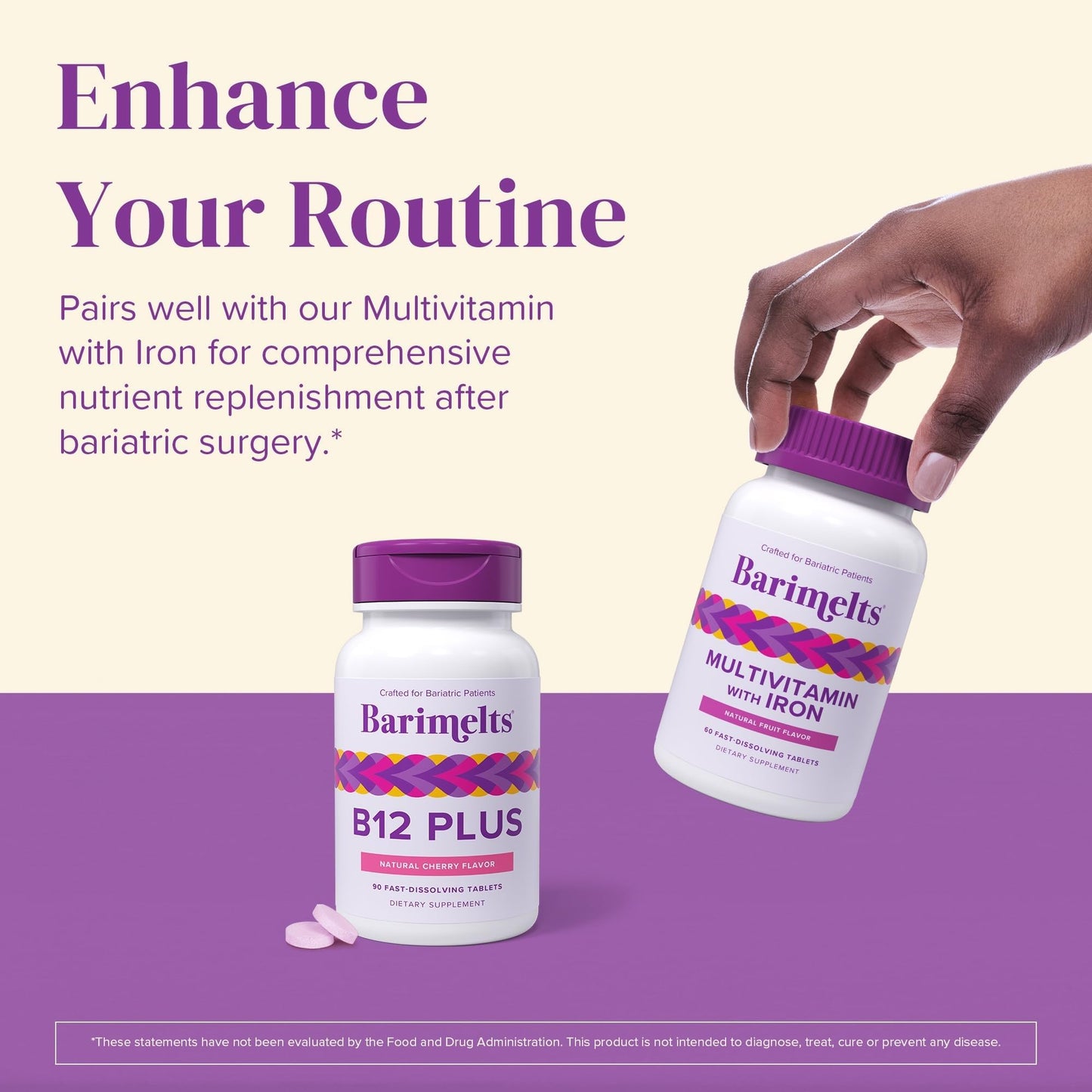 BariMelts Vitamin B12 Plus, 90 Fast-Dissolving Tablets (3-Month Supply), Sugar-Free Bariatric Vitamins for Women, Includes B12, B6 - Maple Wellness Supplements