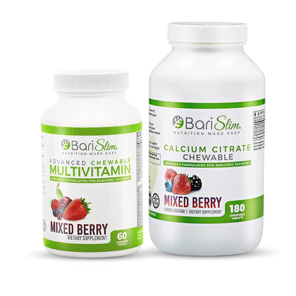 BariSlim Bariatric Calcium Citrate & Advanced Chewable Bariatric Multivitamin with Iron - Bariatric Vitamin and Supplement for Post Bariatric Surgery Including Gastric Bypass and Gastric Sleeve - Maple Wellness Supplements