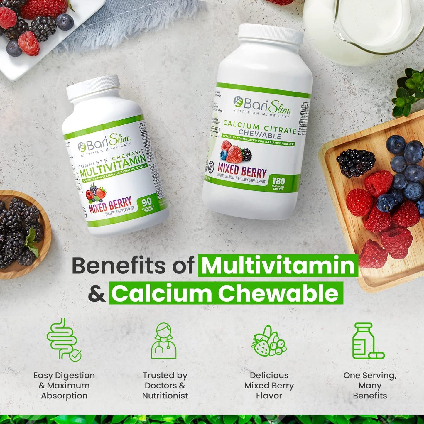 BariSlim Bariatric Calcium Citrate & Complete Chewable Bariatric Multivitamin - Bariatric Vitamin and Supplement for Post Bariatric Surgery Including Gastric Bypass and Gastric Sleeve - Maple Wellness Supplements