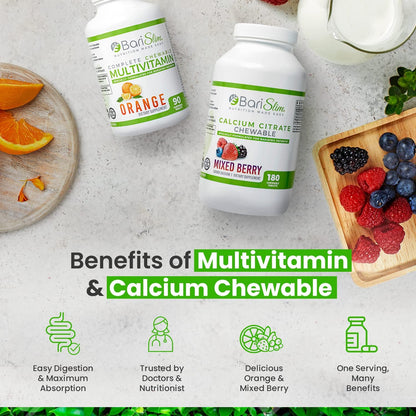 BariSlim Bariatric Calcium Citrate & Complete Chewable Multivitamin - Bariatric Vitamin and Supplement for Post Bariatric Surgery Including Gastric Bypass and Gastric Sleeve - Maple Wellness Supplements