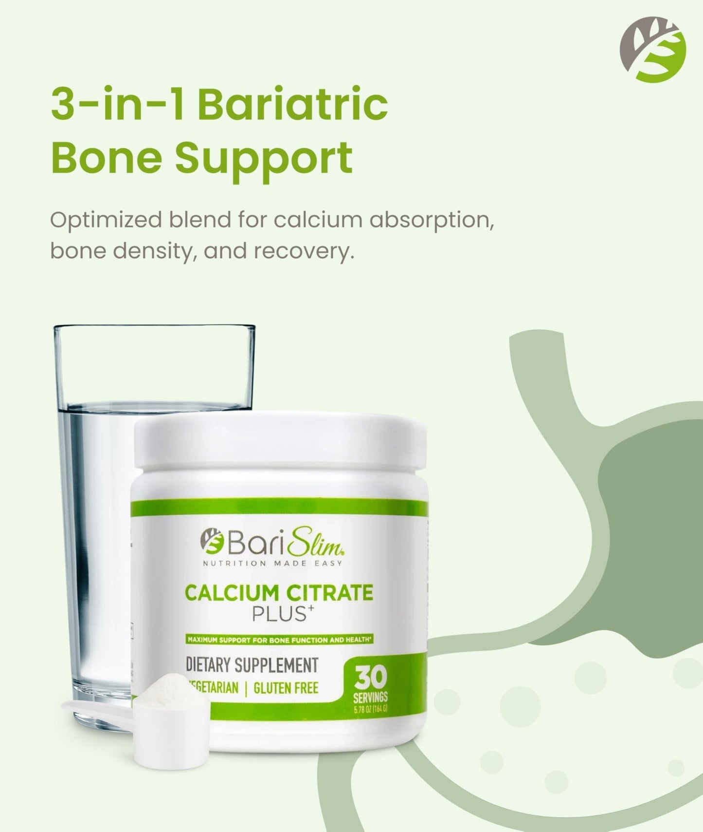 BariSlim Bariatric Calcium Citrate Plus Powder - Formulated for Patients After Weight Loss Surgery - Maximum Support for Bone Function and Health - Easy Digestion and Absorption | 600 mg (30 Servings) - Maple Wellness Supplements