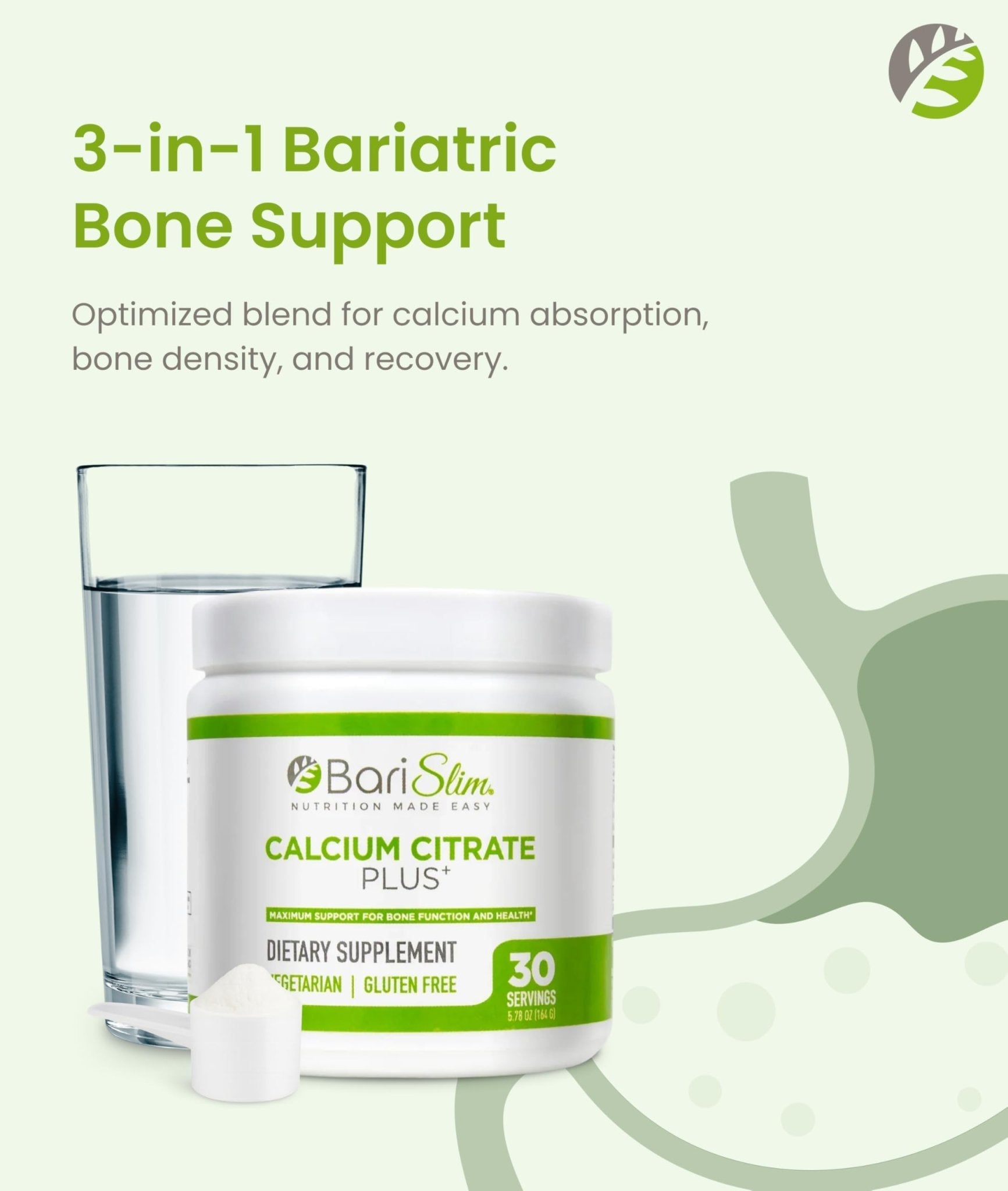 BariSlim Bariatric Calcium Citrate Plus Powder - Formulated for Patients After Weight Loss Surgery - Maximum Support for Bone Function and Health - Easy Digestion and Absorption | 600 mg (30 Servings) - Maple Wellness Supplements