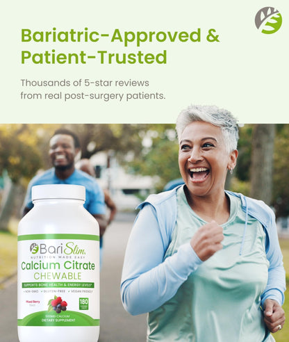 BariSlim Bariatric Calcium Citrate with Magnesium & Vitamin D Tabs - 500mg Calcium Citrate - Formulated for Post Weight Loss Surgery - Supports Bone Health | Mixed Berry | 180 Tablets - Maple Wellness Supplements