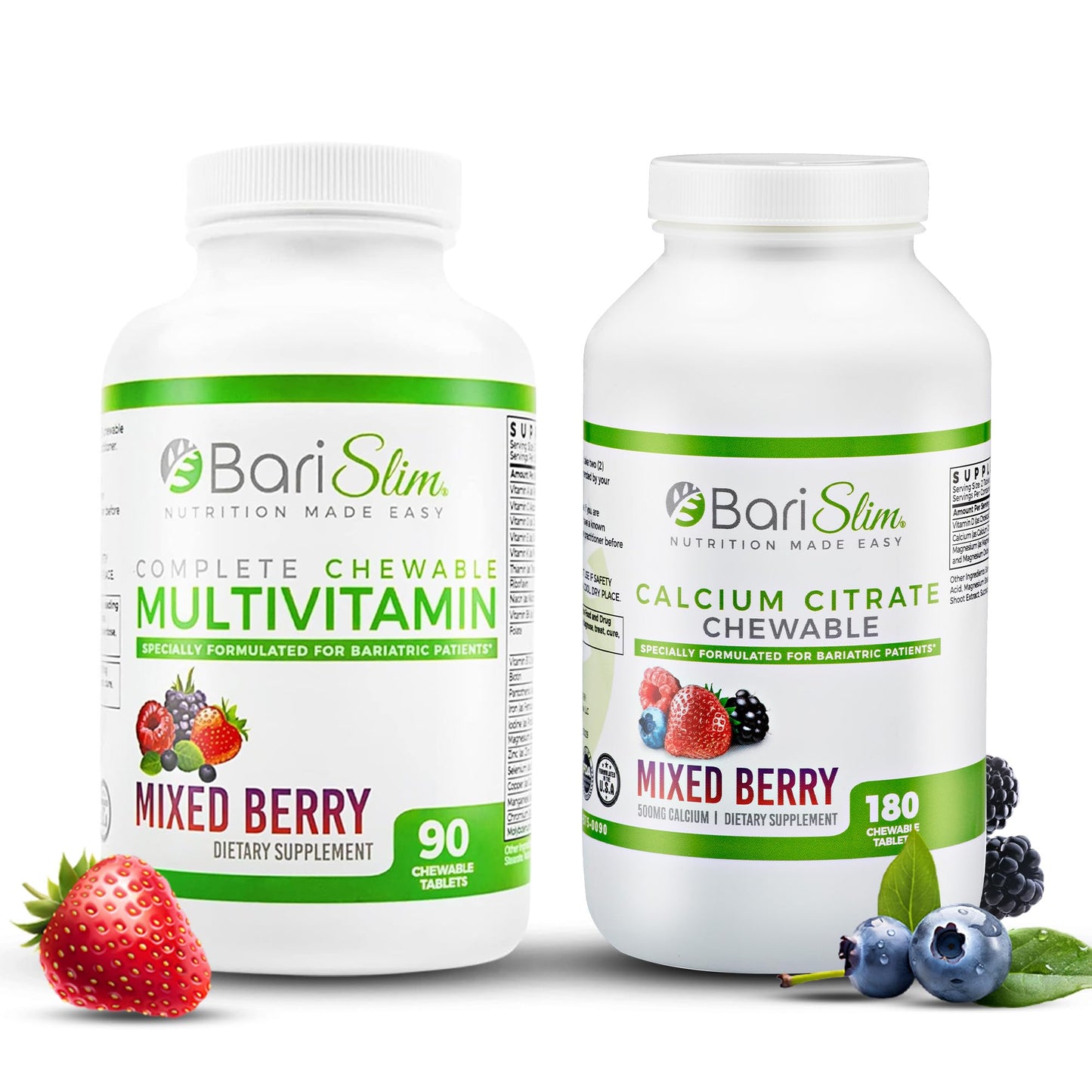 BariSlim Chewable Bariatric Multivitamin Tablets - Specially Formulated Chewable Tablets for Patients After Weight Loss Surgery - Easy to Digest & Great Tasting Fruit Flavors | Pack of 2 - Maple Wellness Supplements