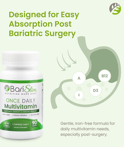 BariSlim Once Daily Bariatric Multivitamin Capsule - Iron-Free Formula - Bariatric Vitamin and Supplement for Post Surgery, Including Gastric Bypass and Gastric Sleeve | 90-Day Supply - Maple Wellness Supplements