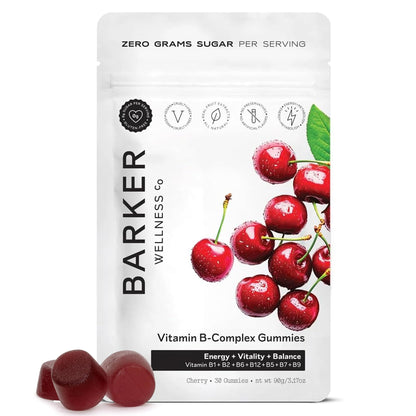Barker Wellness Vegan B-Complex Gummies – Comprehensive Energy & Metabolism Boost with B1, B5, B6, B7 Biotin, B9 Folate, B12 - Maple Wellness Supplements