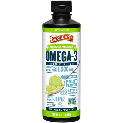 Barlean's Omega 3 Fish Oil Liquid Supplement for Men and Women, 1500mg of EPA and DHA Fatty Acid, Promotes Brain & Heart Health - Maple Wellness Supplements