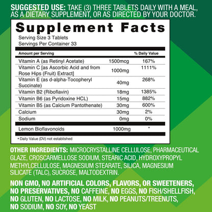 Basic Brands Aller Vite Nasal Support Tablets for Seasonal Allergy Relief, High Bioflavonoid Complex with Vitamins and Calcium, Gluten Free Daily Supplement, 100 Tablets - Maple Wellness Supplements