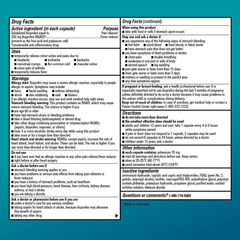 Basic Care Ibuprofen Liquid Gels, 160 Count - Maple Wellness Supplements