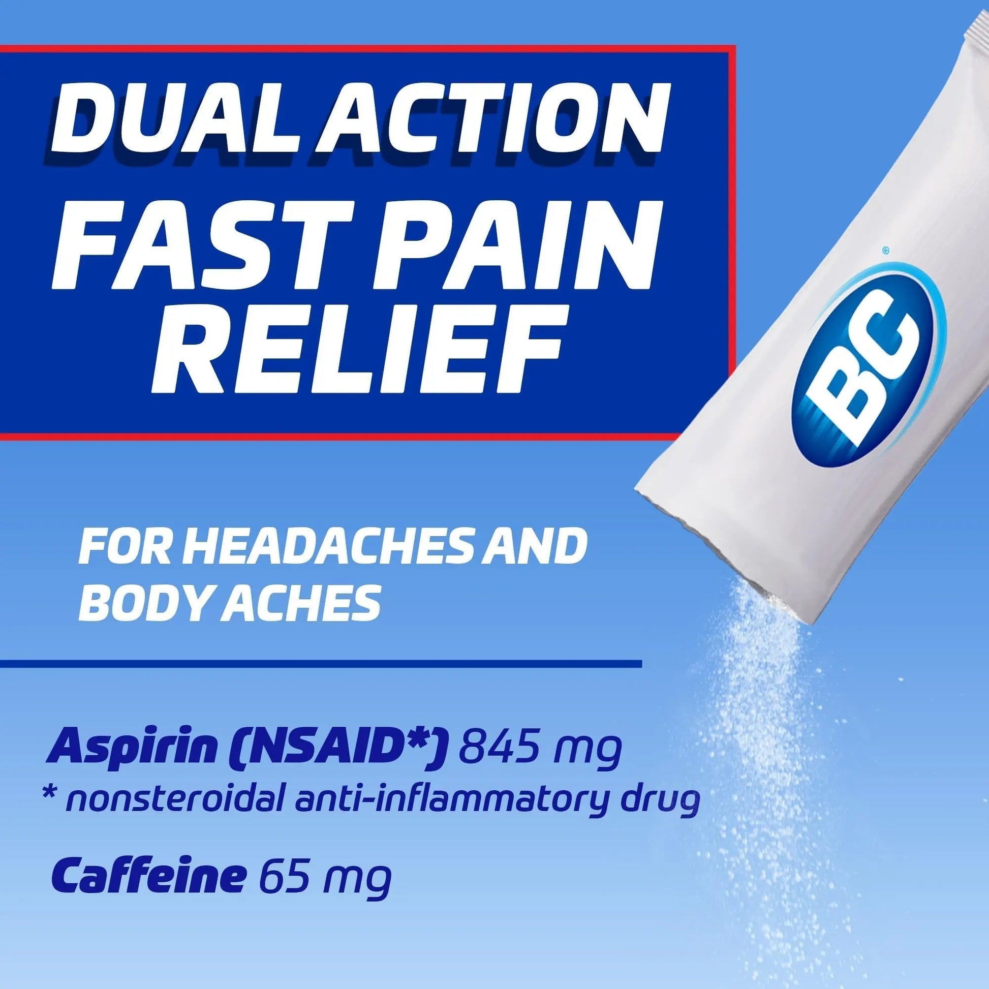 BC Headache Relief Powder, Dual-Action Formula with Aspirin & Caffeine Eases Aches & Pains, Cherry Flavor, 4 Count, Pack of 6 - Maple Wellness Supplements