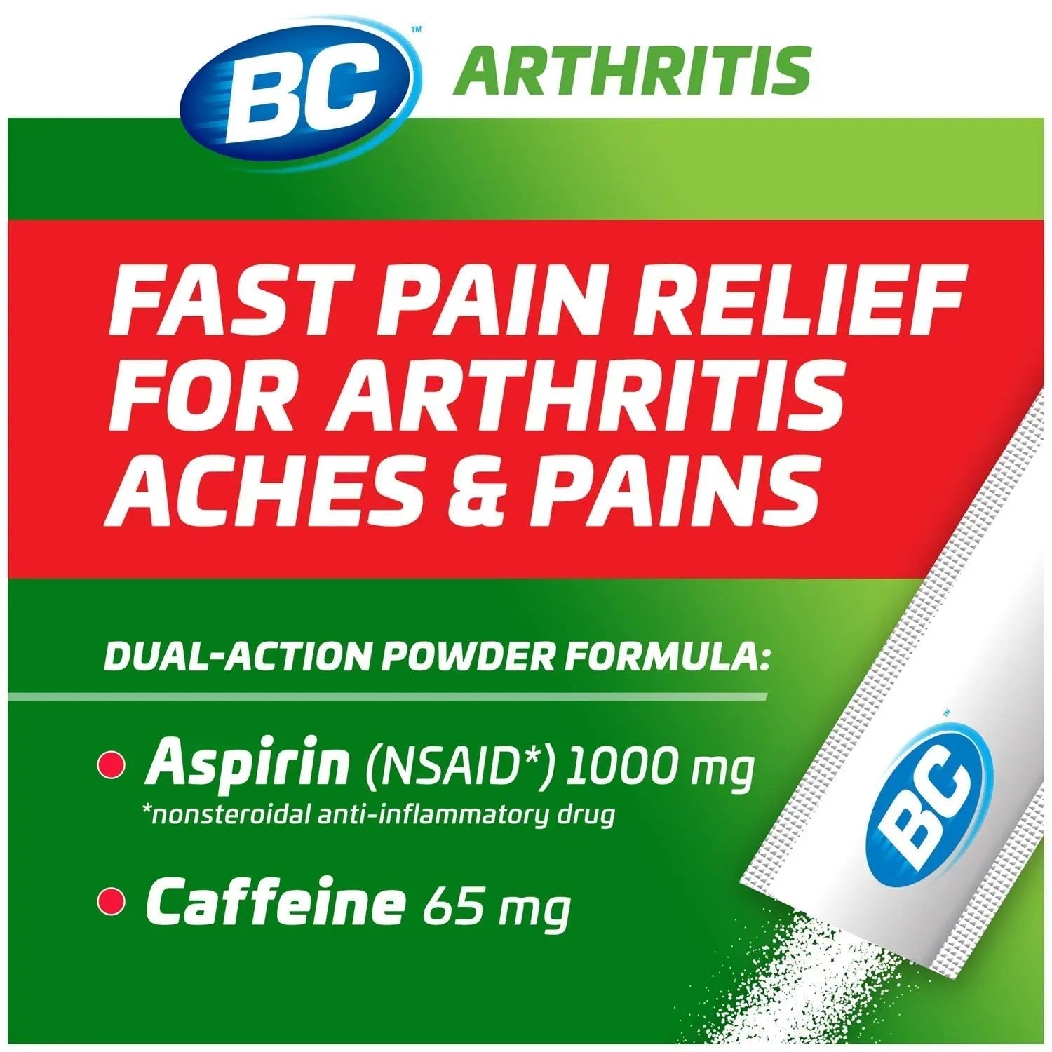 BC Powder Arthritis Pain Reliever, Aspirin Dissolve Packs, 50 Count Powder Packets - Maple Wellness Supplements