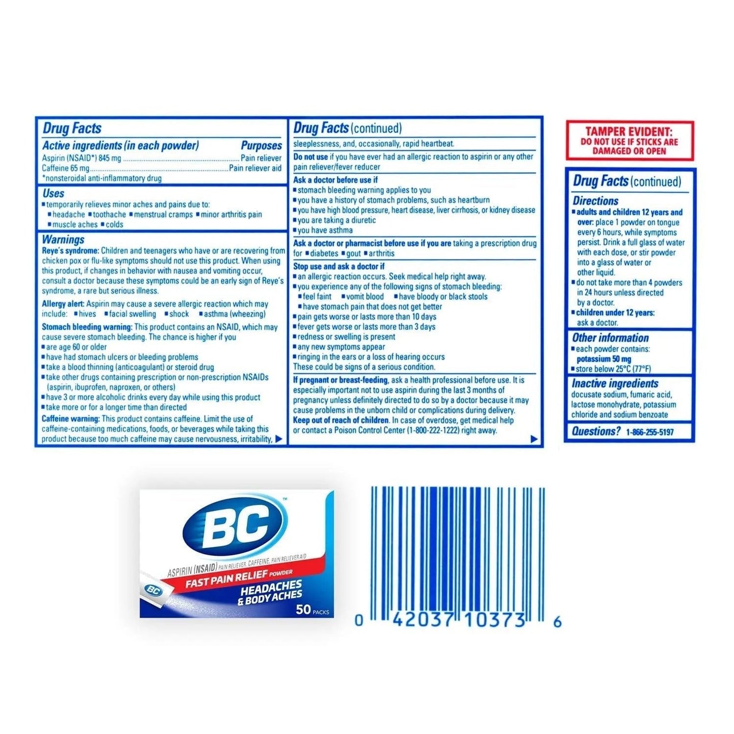 BC Powder Original Strength Pain Reliever, 50 Powder Sticks, 50 Count(Pack of 6) - Maple Wellness Supplements