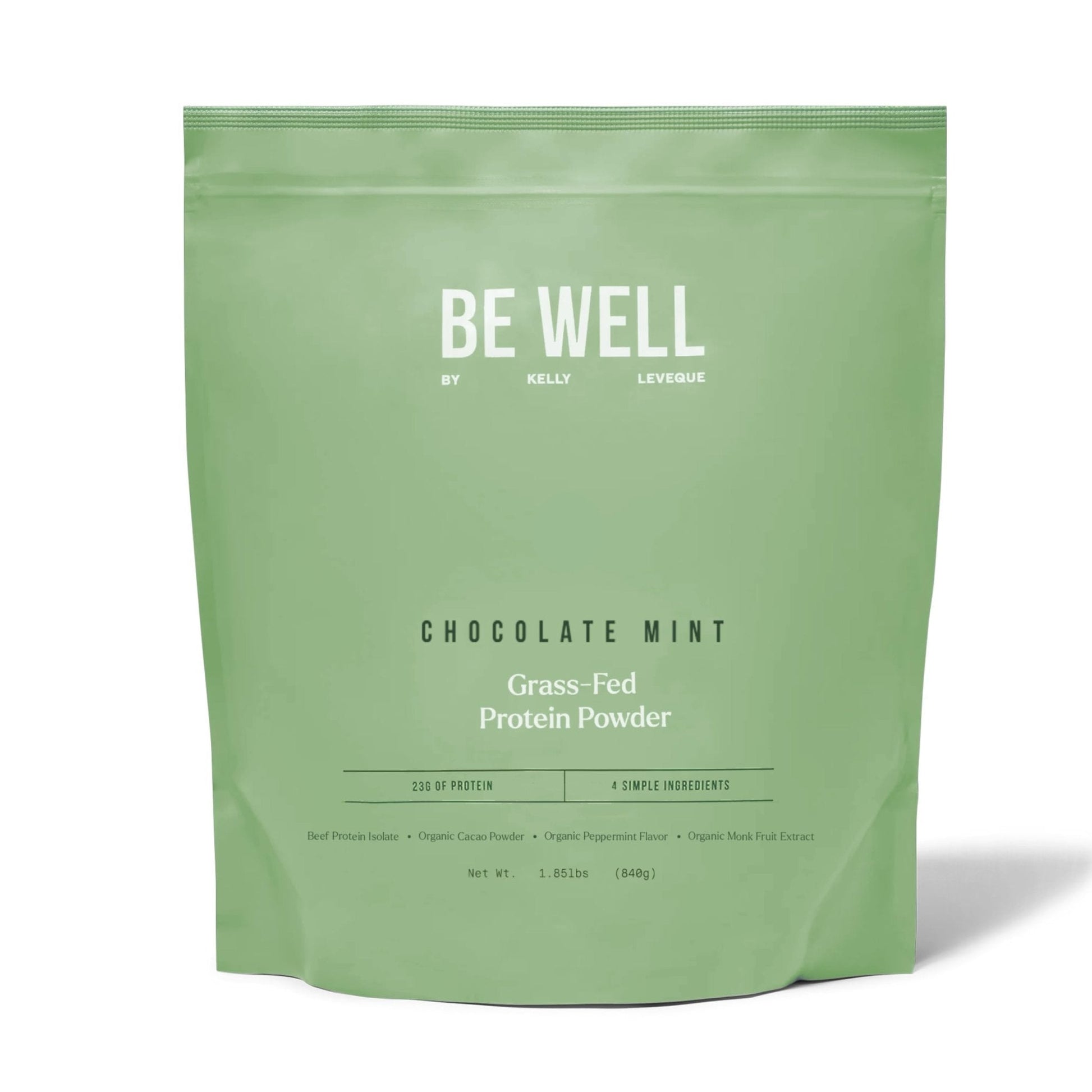 Be Well by Kelly Mint Chocolate Grass-Fed Beef Protein Powder, 23G of Protein & 1G of Carbs (4 Ingredients, 30 Servings) 9 Amino Acids + 3 BCAAs No Soy, - Maple Wellness Supplements