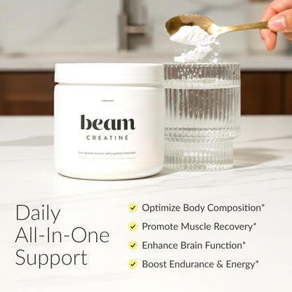 Beam Creatine Monohydrate Powder – 5g Micronized Creatine Monohydrate, Third Party Tested Creatine for Women & Men, Muscle Strength, Growth, Recovery & Cognitive Support, Unflavored, 60 Servings - Maple Wellness Supplements